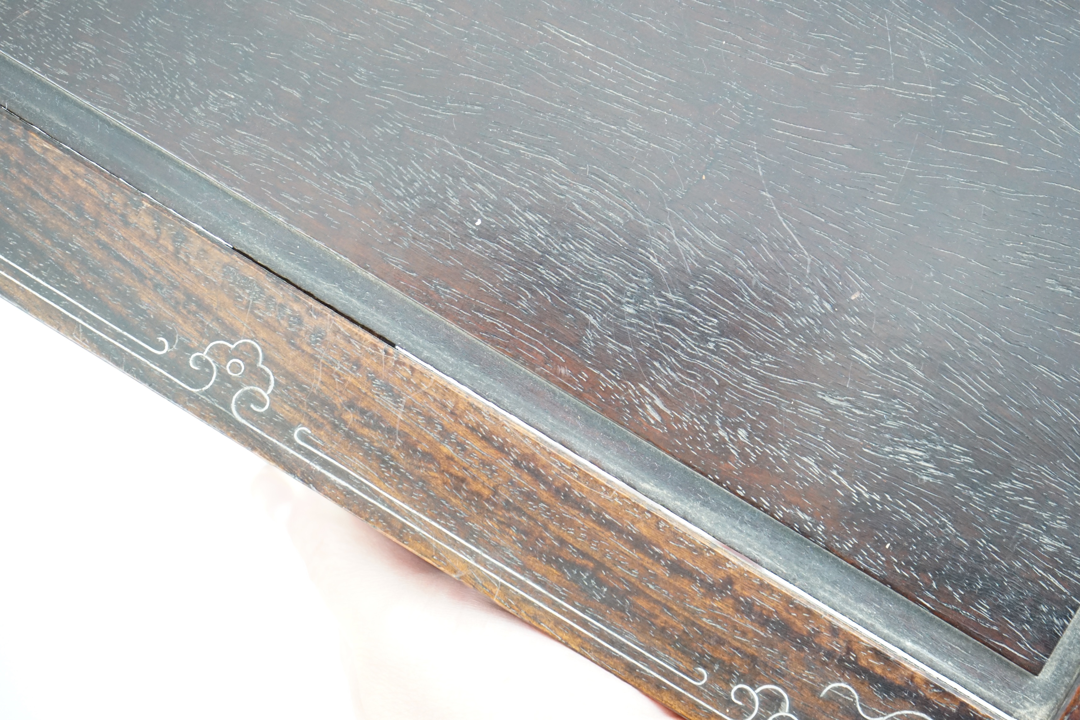 A Chinese silver wire inlaid hardwood stand, late 19th century